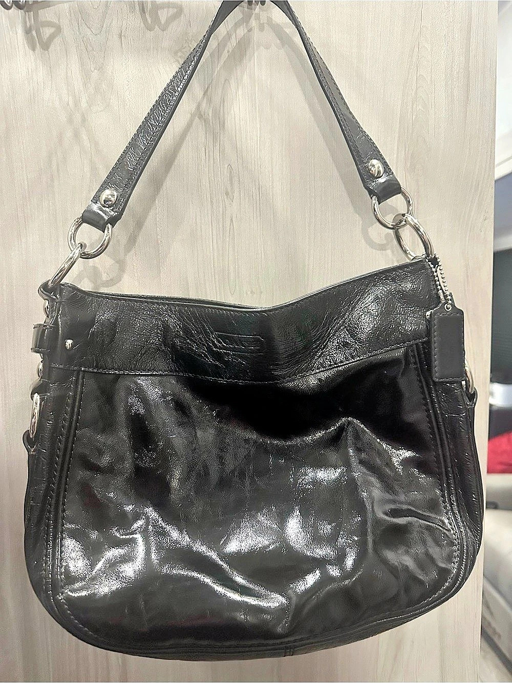Coach Y2K Black Patent Leather Hobo Shoulder Bag Leather Hobo Shoulder Bag